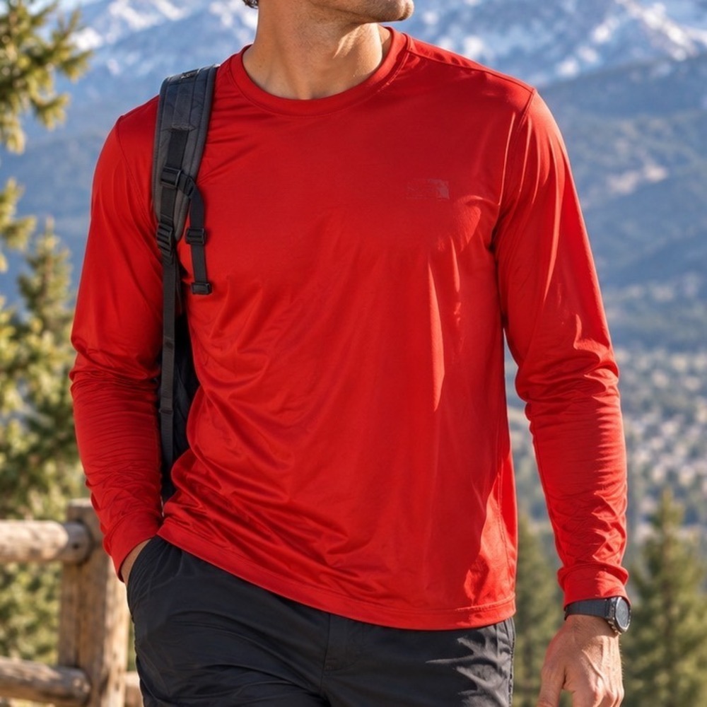 Mountain Hardwear Mens Red Long Sleeve Performance Shirt Crew Neck Activewear L